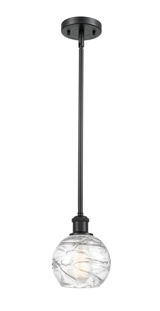 Athens Deco Swirl - 1 Light - 6 inch - Matte Black - Stem hung - Mini Pendant