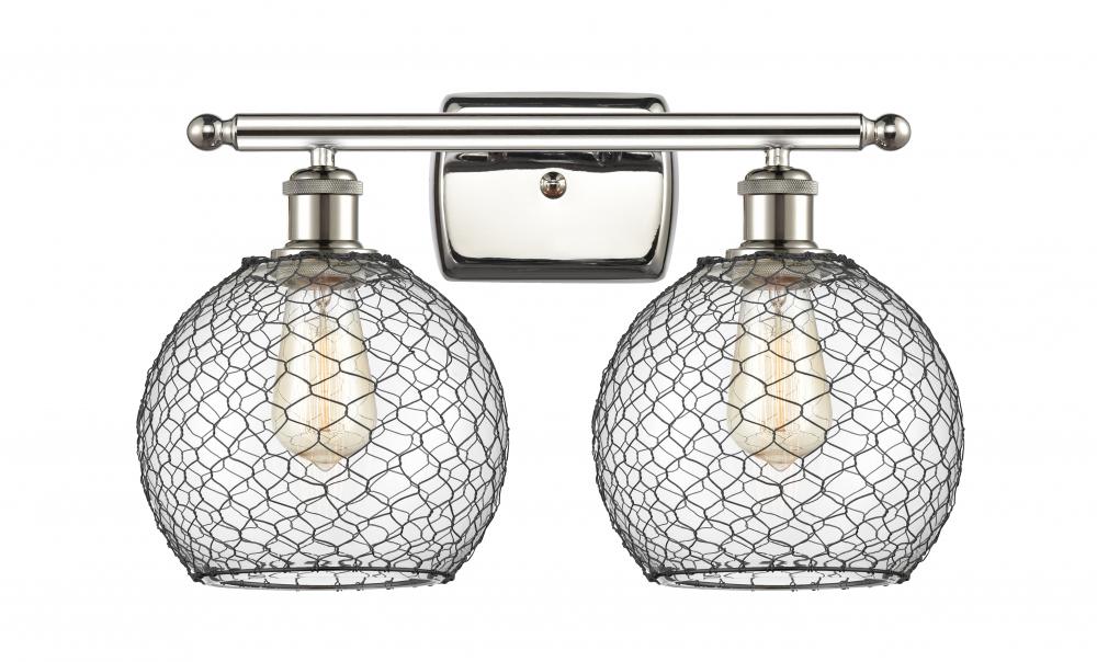 Farmhouse Chicken Wire - 2 Light - 18 inch - Polished Nickel - Bath Vanity Light
