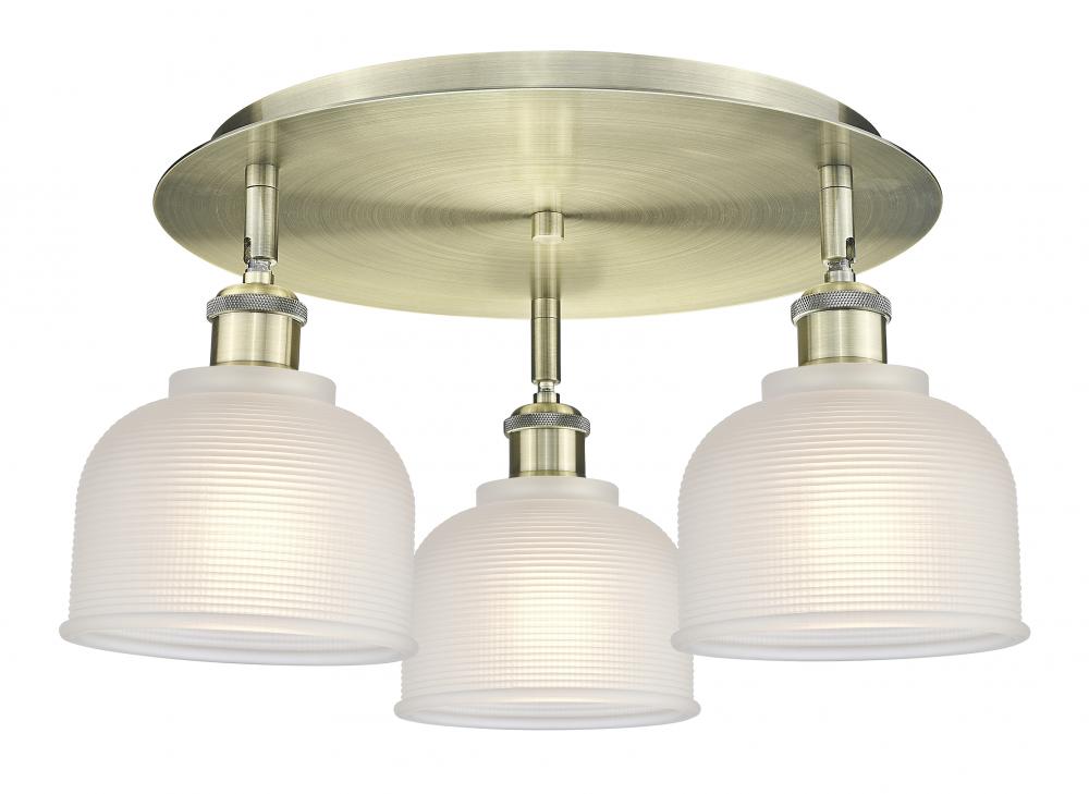 Dayton - 3 Light - 17 inch - Antique Brass - Semi-Flush Mount