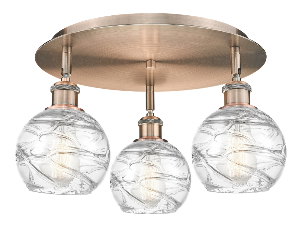 Athens Deco Swirl - 3 Light - 18 inch - Antique Copper - Semi-Flush Mount
