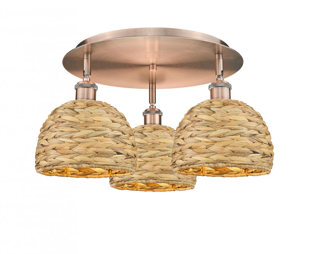 Woven Rattan - 3 Light - 20 inch - Antique Copper - Semi-Flush Mount