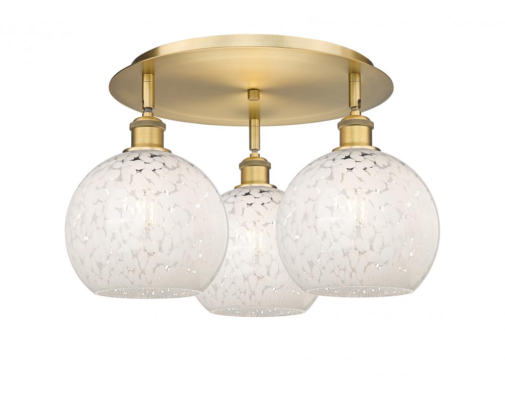 White Mouchette - 3 Light - 20 inch - Brushed Brass - Semi-Flush Mount