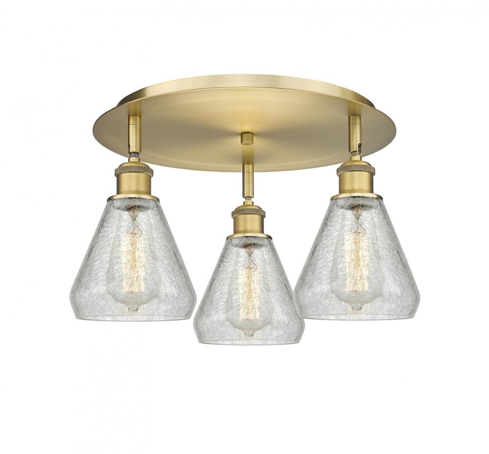 Conesus - 3 Light - 18 inch - Brushed Brass - Semi-Flush Mount
