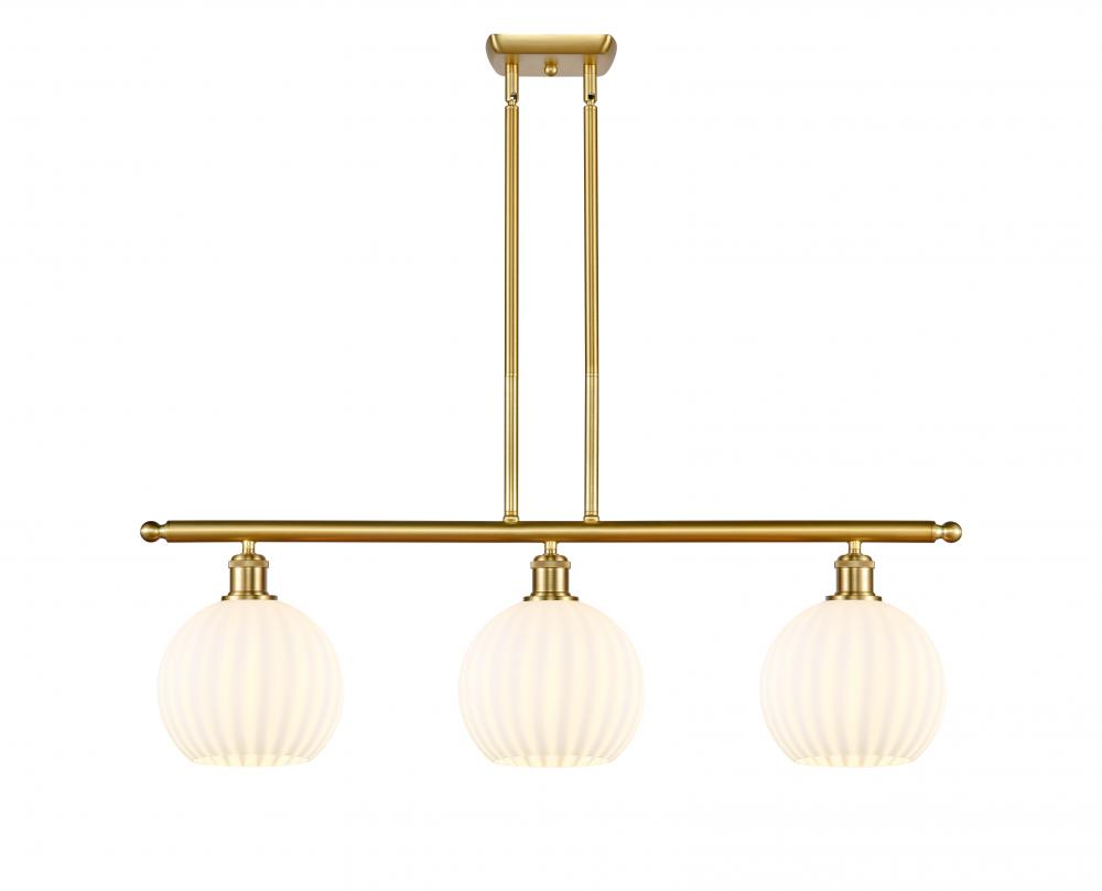 White Venetian - 3 Light - 36 inch - Satin Gold - Stem Hung - Island Light