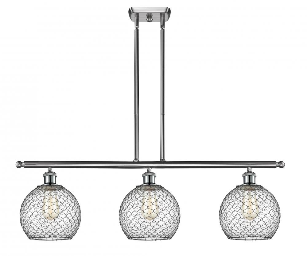 Farmhouse Chicken Wire - 3 Light - 36 inch - Brushed Satin Nickel - Cord hung - Island Light