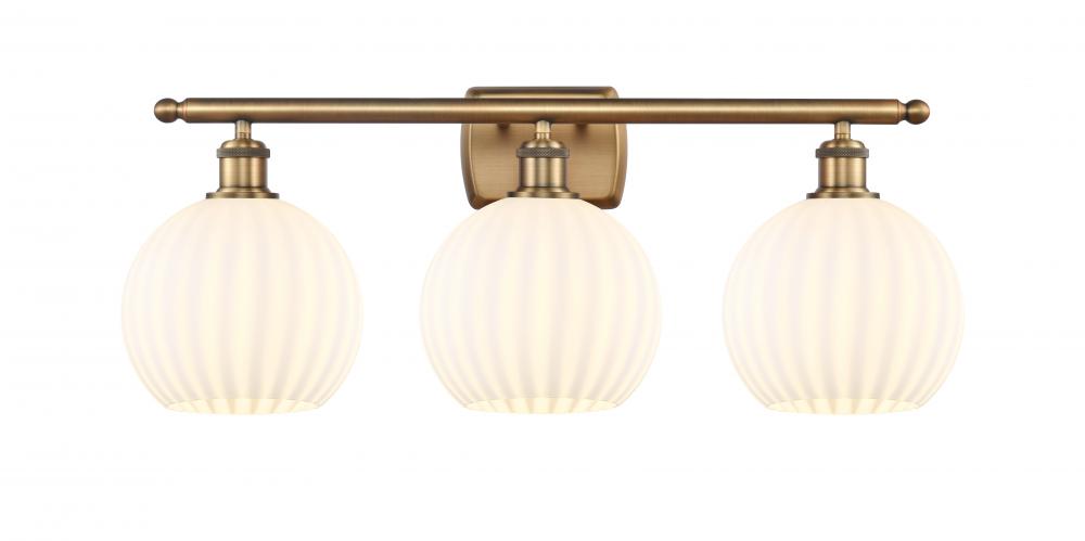 White Venetian - 3 Light - 28 inch - Brushed Brass - Bath Vanity Light