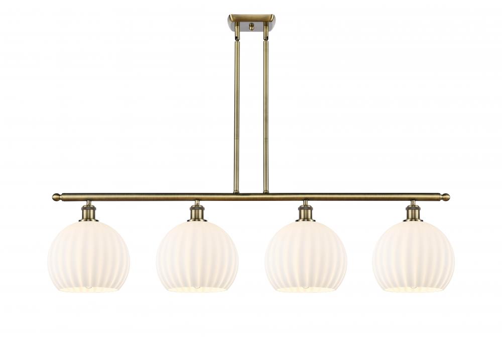 White Venetian - 4 Light - 48 inch - Antique Brass - Stem Hung - Island Light