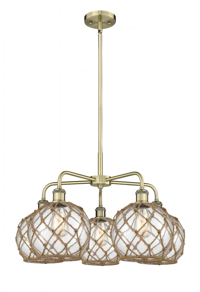 Farmhouse Rope - 5 Light - 27 inch - Antique Brass - Stem hung - Chandelier