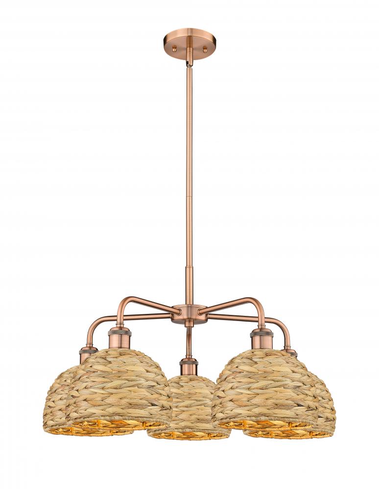 Woven Rattan - 5 Light - 27 inch - Antique Copper - Stem hung - Chandelier