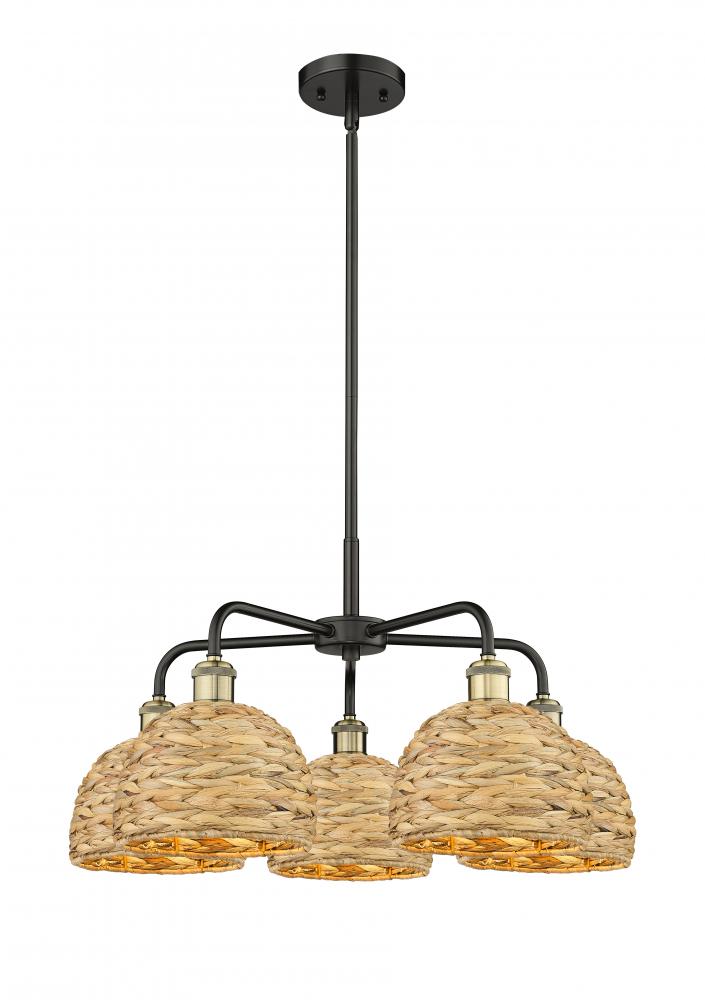 Woven Rattan - 5 Light - 27 inch - Black Antique Brass - Stem hung - Chandelier