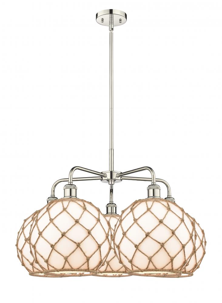 Farmhouse Rope - 5 Light - 29 inch - Polished Nickel - Stem hung - Chandelier