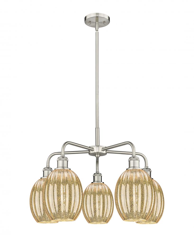 Preston Bulb - 5 Light - 25 inch - Satin Nickel - Stem hung - Chandelier