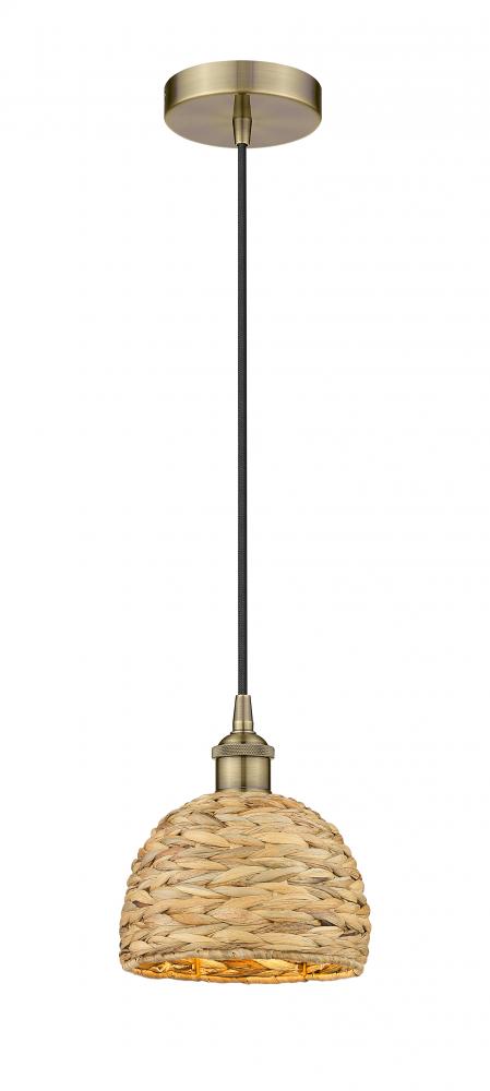 Woven Rattan - 1 Light - 8 inch - Antique Brass - Mini Pendant