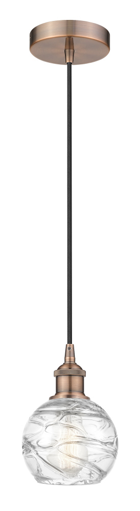 Athens Deco Swirl - 1 Light - 6 inch - Antique Copper - Cord hung - Mini Pendant