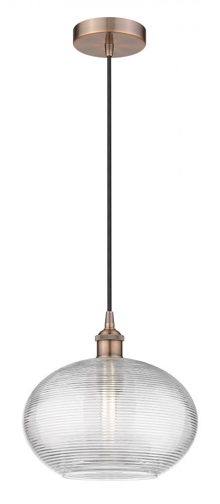 Ithaca - 1 Light - 12 inch - Antique Copper - Cord hung - Mini Pendant