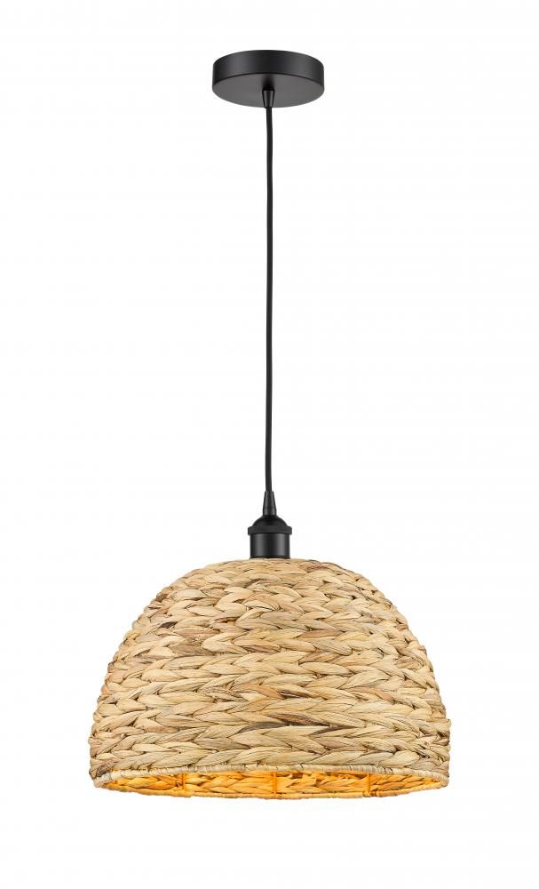 Woven Rattan - 1 Light - 16 inch - Matte Black - Cord hung - Mini Pendant