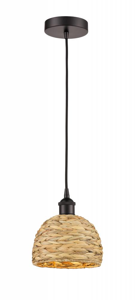 Woven Rattan - 1 Light - 8 inch - Oil Rubbed Bronze - Mini Pendant