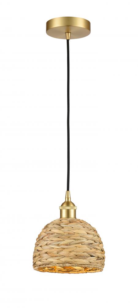 Woven Rattan - 1 Light - 8 inch - Satin Gold - Mini Pendant