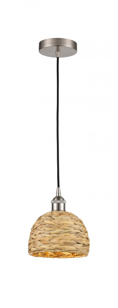Woven Rattan - 1 Light - 8 inch - Satin Nickel - Mini Pendant