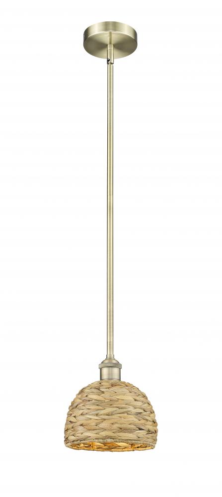Woven Rattan - 1 Light - 8 inch - Antique Brass - Mini Pendant