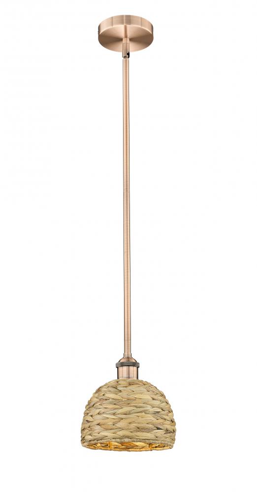 Woven Rattan - 1 Light - 8 inch - Antique Copper - Mini Pendant