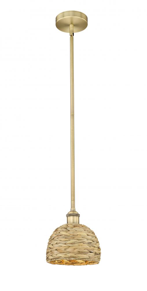 Woven Rattan - 1 Light - 8 inch - Brushed Brass - Mini Pendant