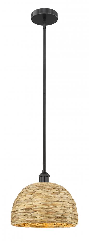 Woven Rattan - 1 Light - 12 inch - Matte Black - Stem hung - Mini Pendant