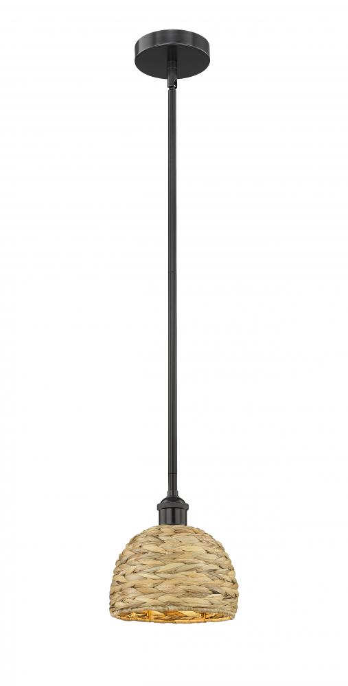 Woven Rattan - 1 Light - 8 inch - Matte Black - Mini Pendant
