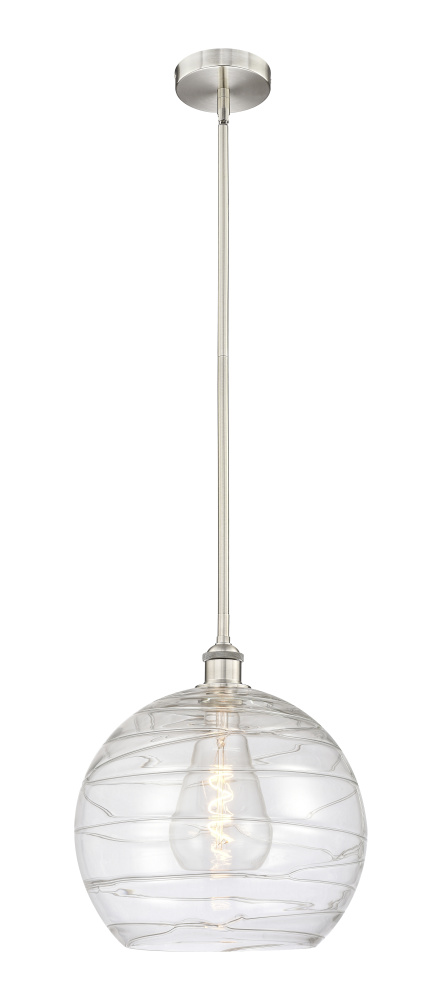 Athens Deco Swirl - 1 Light - 14 inch - Brushed Satin Nickel - Stem hung - Mini Pendant