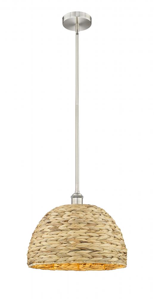 Woven Rattan - 1 Light - 16 inch - Brushed Satin Nickel - Stem hung - Mini Pendant