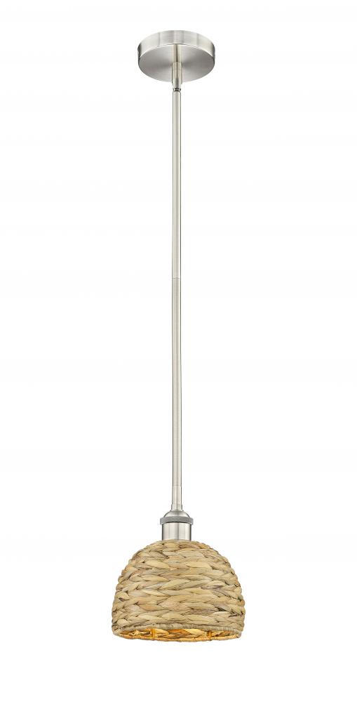 Woven Rattan - 1 Light - 8 inch - Satin Nickel - Mini Pendant