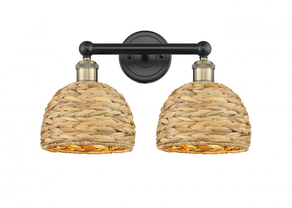 Woven Rattan - 2 Light - 17 inch - Black Antique Brass - Bath Vanity Light