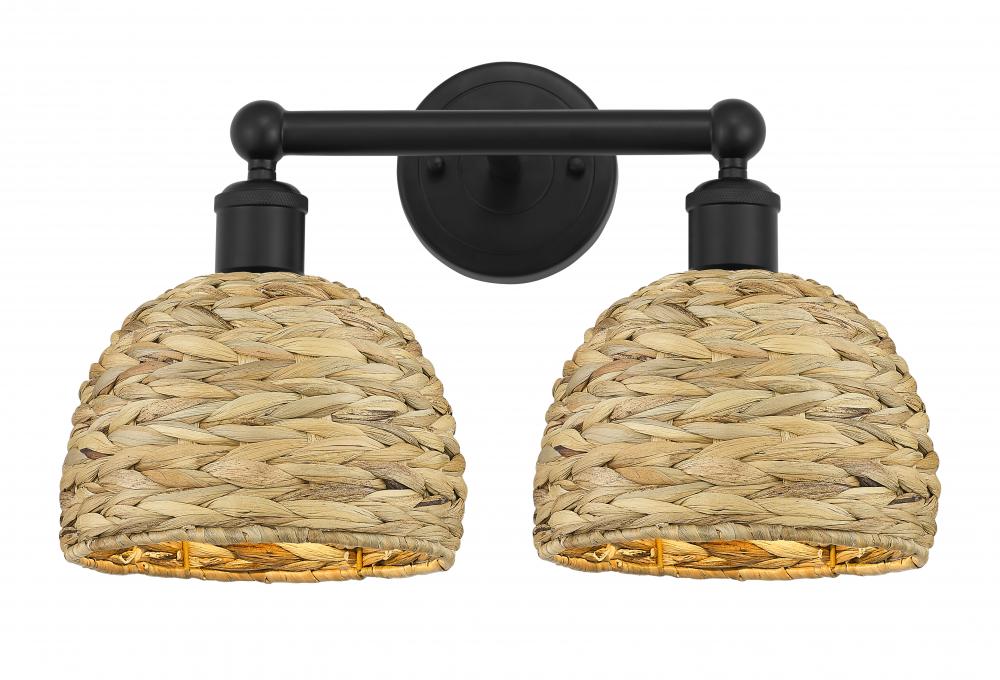 Woven Rattan - 2 Light - 17 inch - Matte Black - Bath Vanity Light