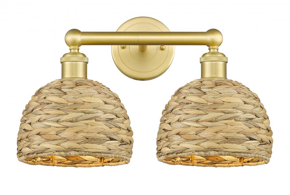 Woven Rattan - 2 Light - 17 inch - Satin Gold - Bath Vanity Light