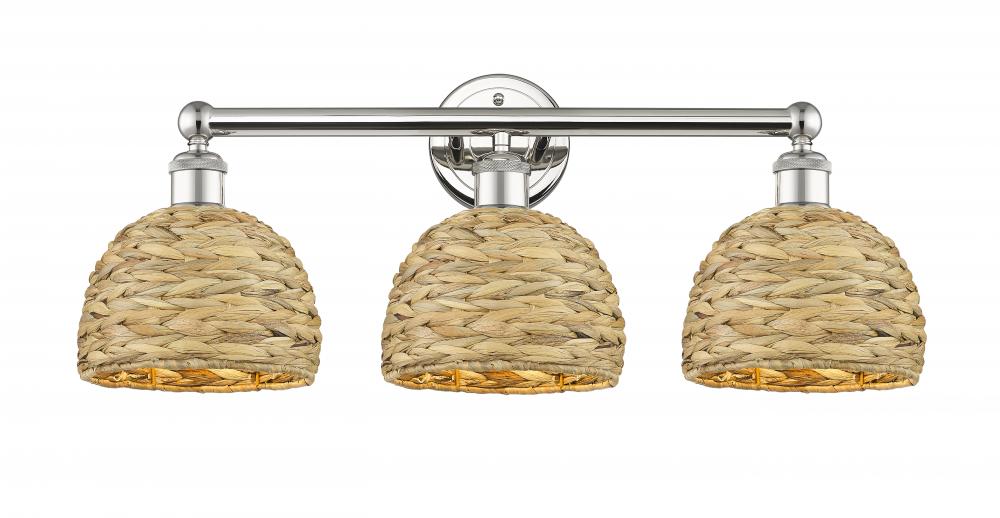 Woven Rattan - 3 Light - 26 inch - Polished Nickel - Bath Vanity Light
