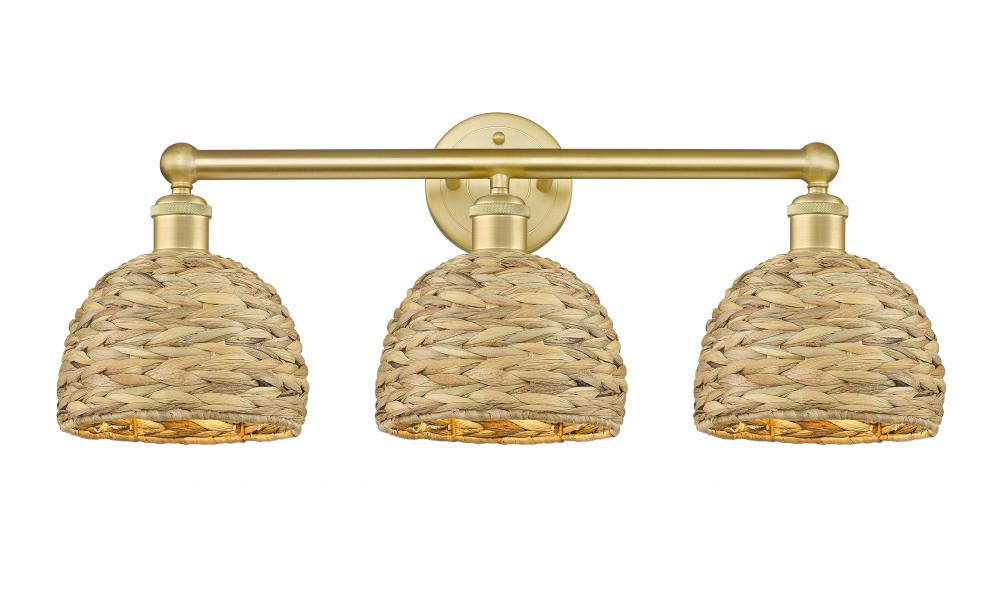 Woven Rattan - 3 Light - 26 inch - Satin Gold - Bath Vanity Light