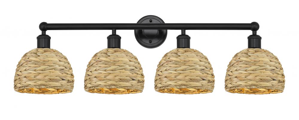 Woven Rattan - 4 Light - 35 inch - Matte Black - Bath Vanity Light