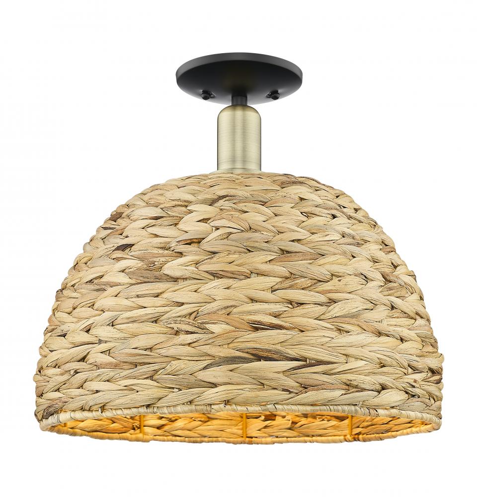 Woven Rattan - 1 Light - 16 inch - Black Antique Brass - Semi-Flush Mount