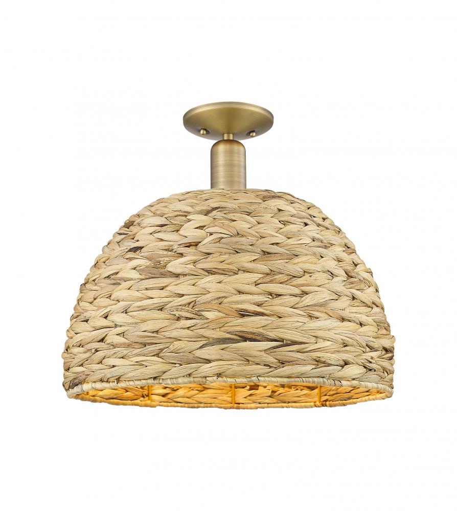 Woven Rattan - 1 Light - 16 inch - Brushed Brass - Semi-Flush Mount