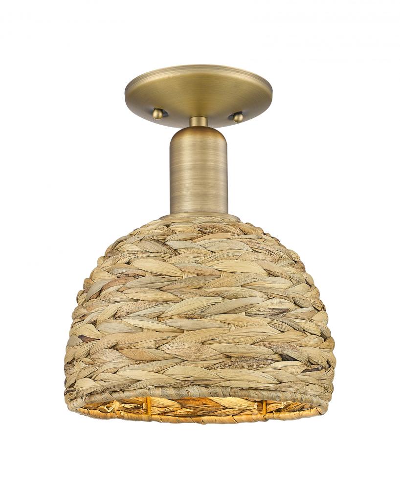 Woven Rattan - 1 Light - 8 inch - Brushed Brass - Semi-Flush Mount