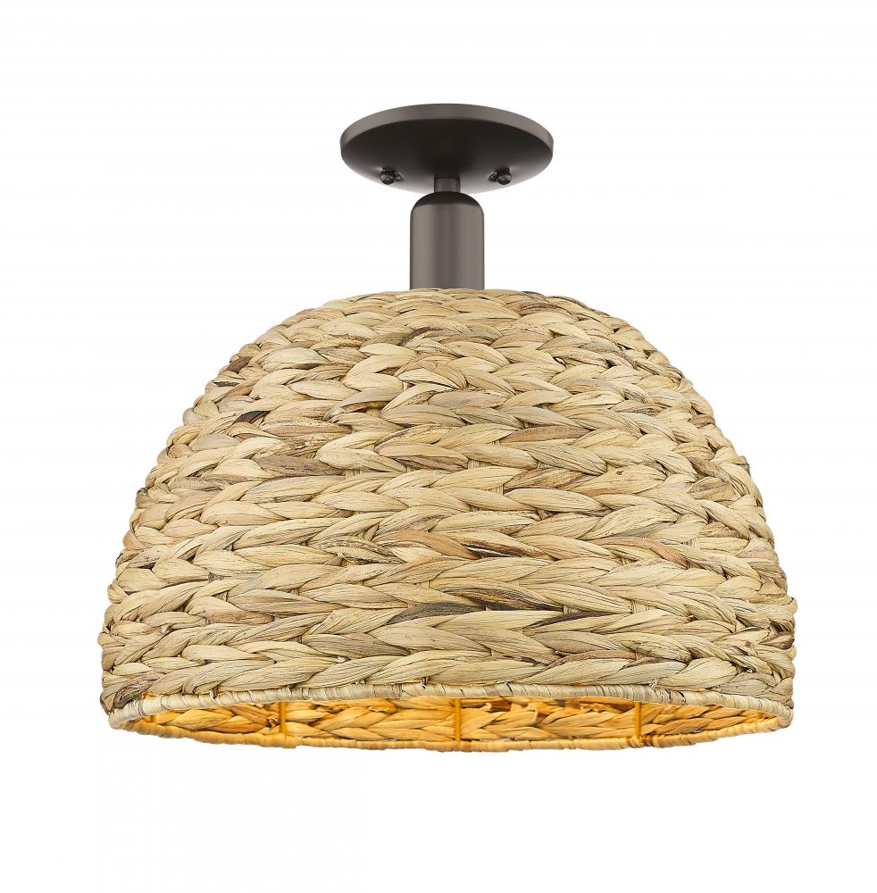 Woven Rattan - 1 Light - 16 inch - Oil Rubbed Bronze - Semi-Flush Mount