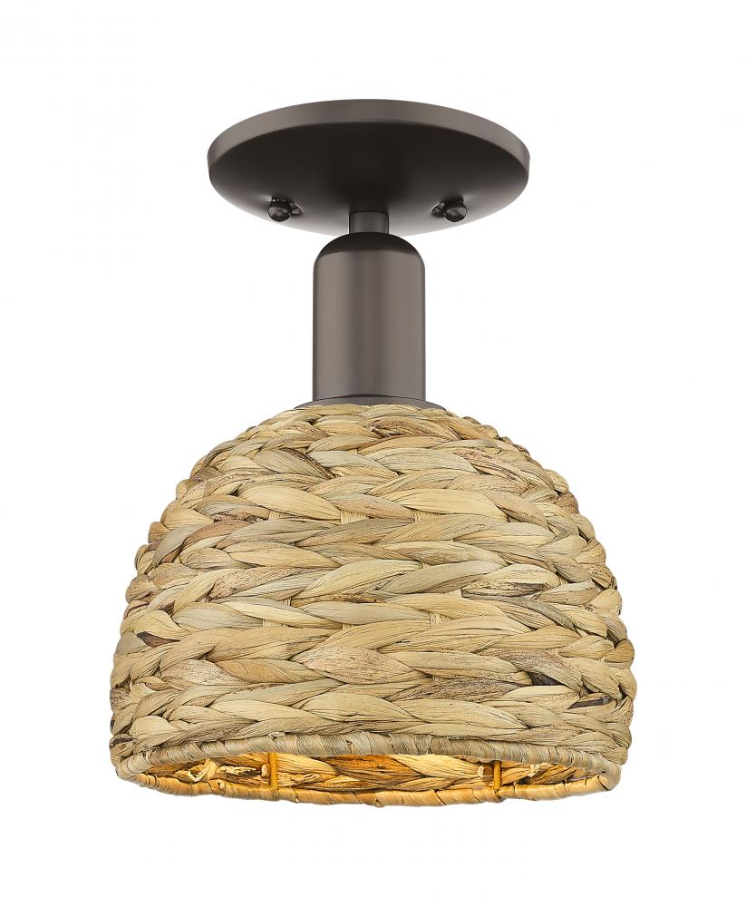 Woven Rattan - 1 Light - 8 inch - Oil Rubbed Bronze - Semi-Flush Mount