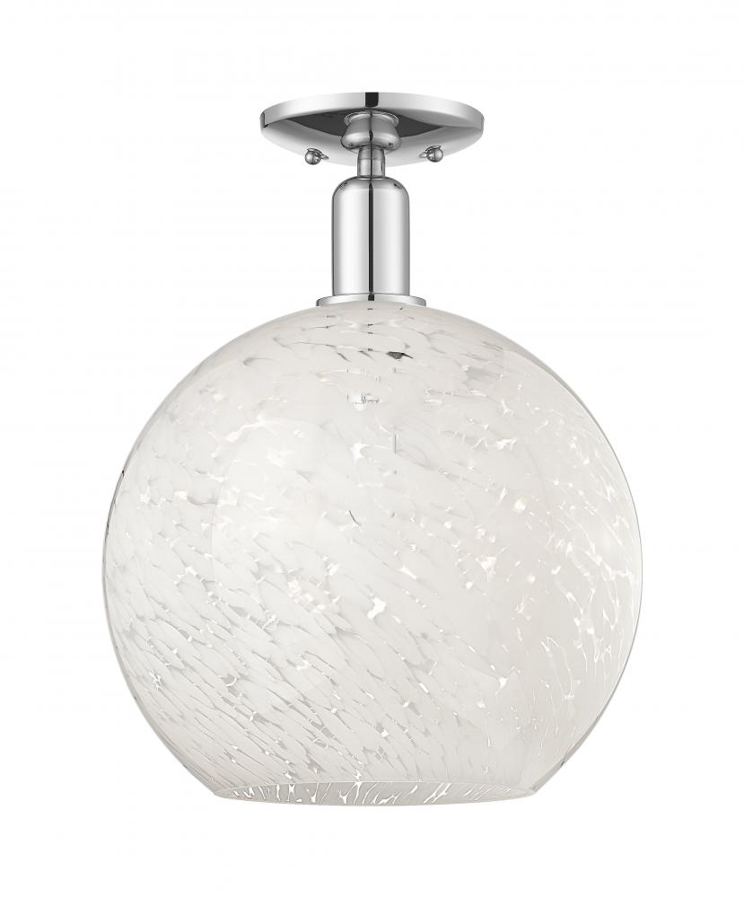 White Mouchette - 1 Light - 12 inch - Polished Chrome - Semi-Flush Mount