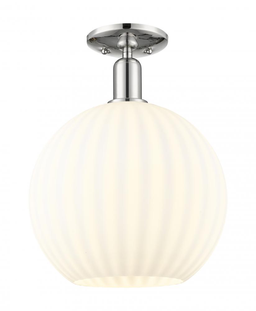 White Venetian - 1 Light - 12 inch - Polished Nickel - Semi-Flush Mount