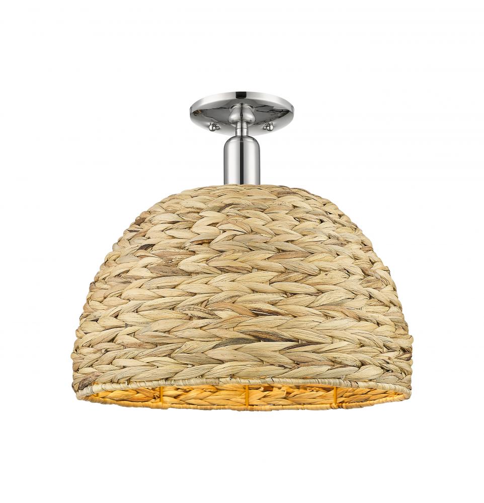 Woven Rattan - 1 Light - 16 inch - Polished Nickel - Semi-Flush Mount