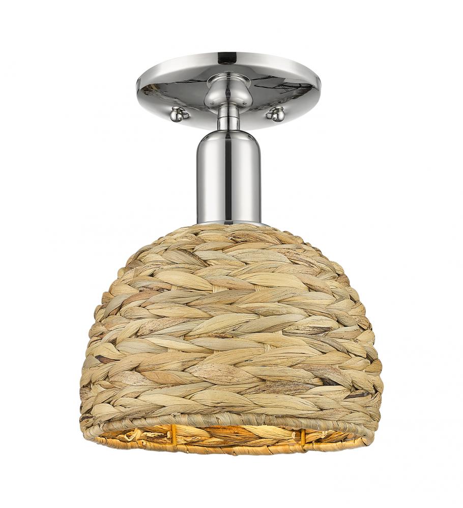 Woven Rattan - 1 Light - 8 inch - Polished Nickel - Semi-Flush Mount