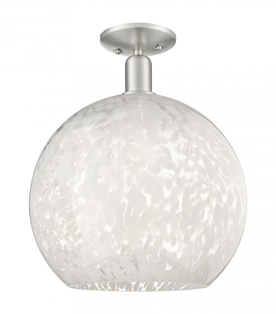 White Mouchette - 1 Light - 14 inch - Brushed Satin Nickel - Semi-Flush Mount