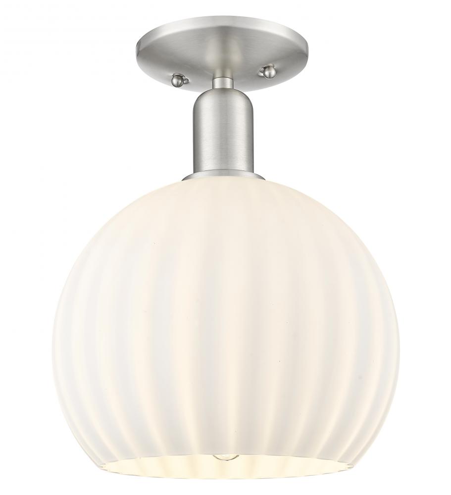 White Venetian - 1 Light - 10 inch - Brushed Satin Nickel - Semi-Flush Mount