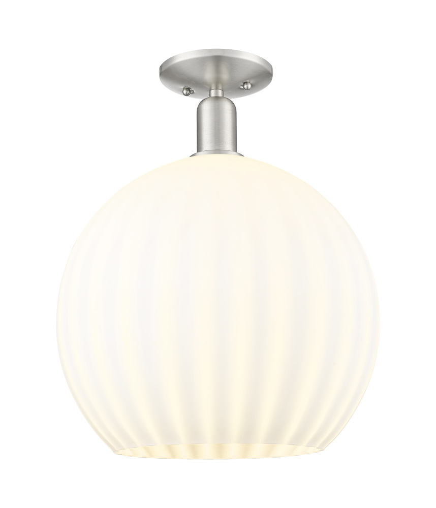 White Venetian - 1 Light - 14 inch - Brushed Satin Nickel - Semi-Flush Mount