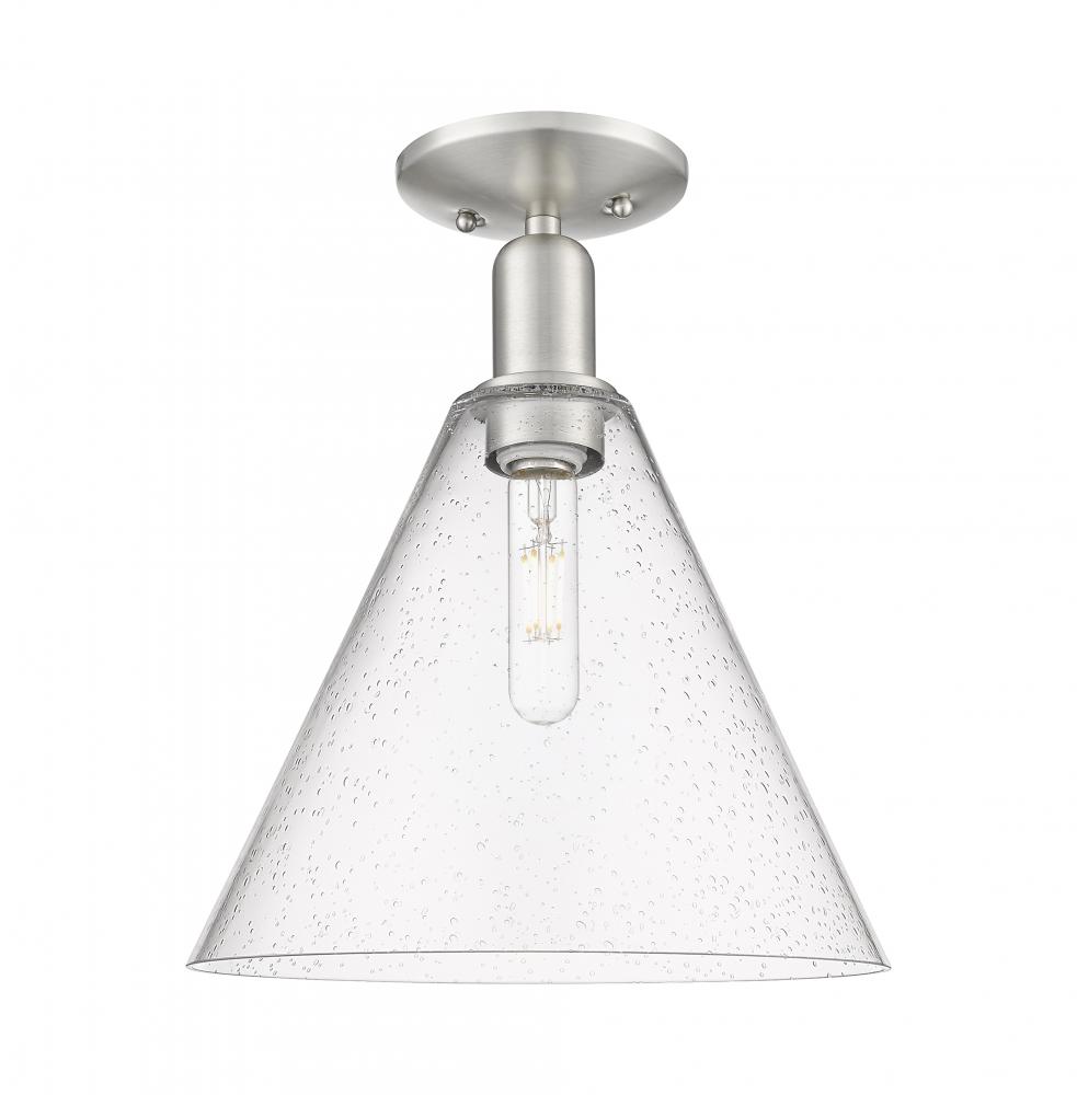 Berkshire Glass - 1 Light - 12 inch - Brushed Satin Nickel - Semi-Flush Mount